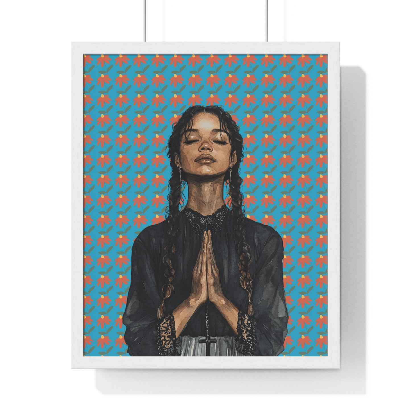 Serene Prayer Vertical Framed Poster, Meditation Art Print, Bohemian Wall Decor, Inspirational Home Decor, Gift for Her