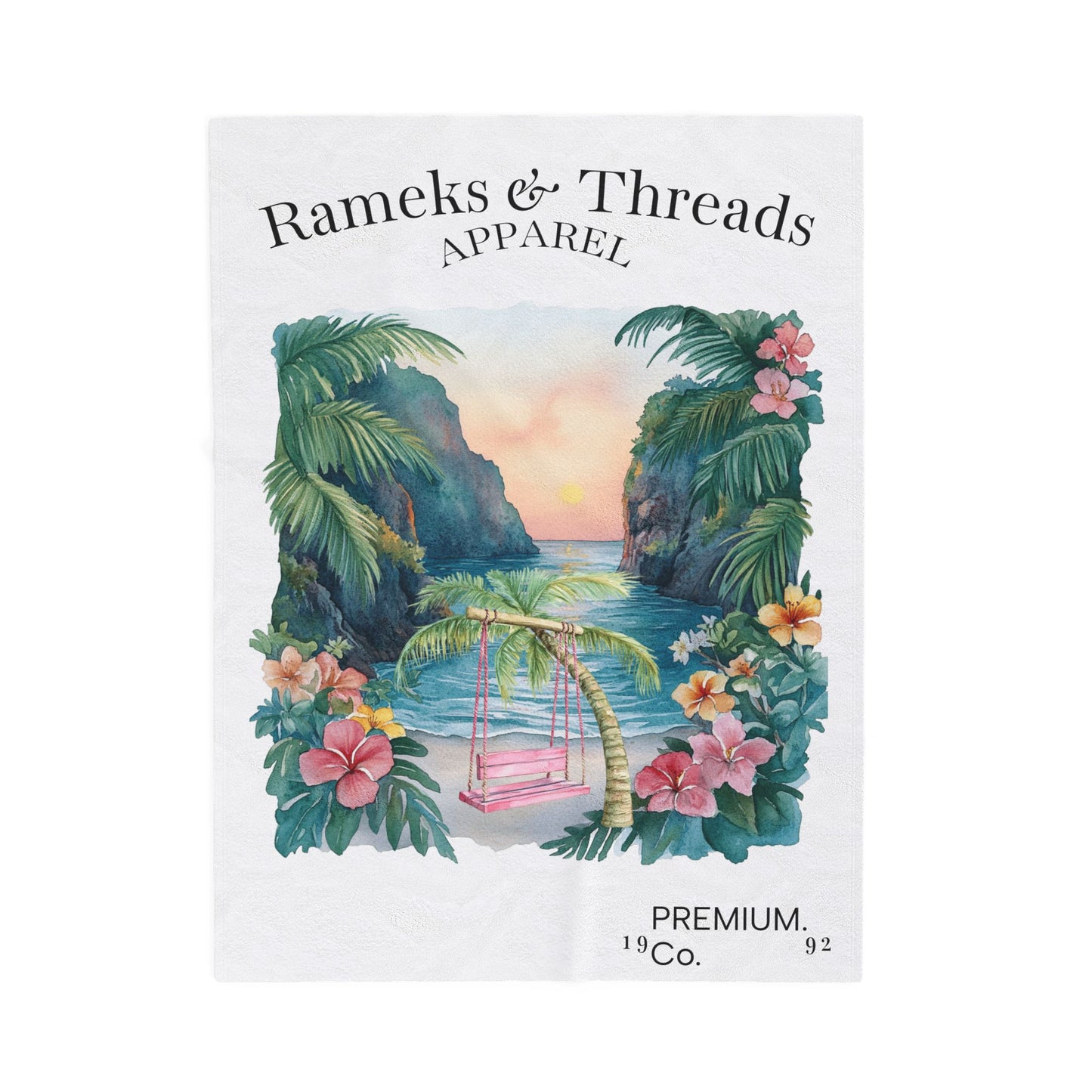 Cute Beach scene Velveteen Plush Blanket