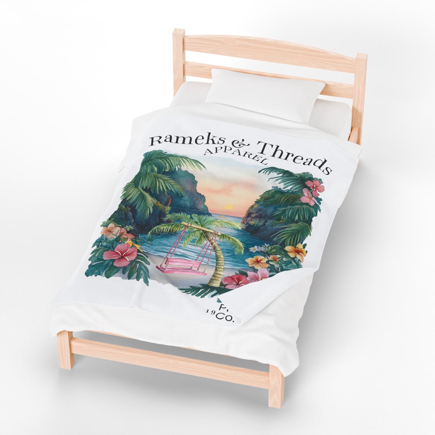 Cute Beach scene Velveteen Plush Blanket