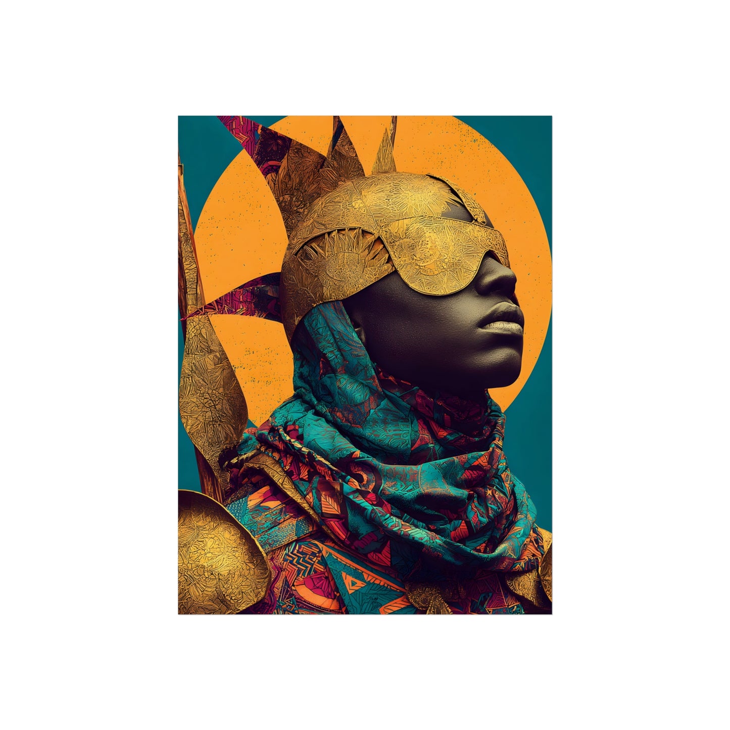 Golden Masked Figure poster | Fine Art Poster, Afrocentric Portrait, Abstract Halo