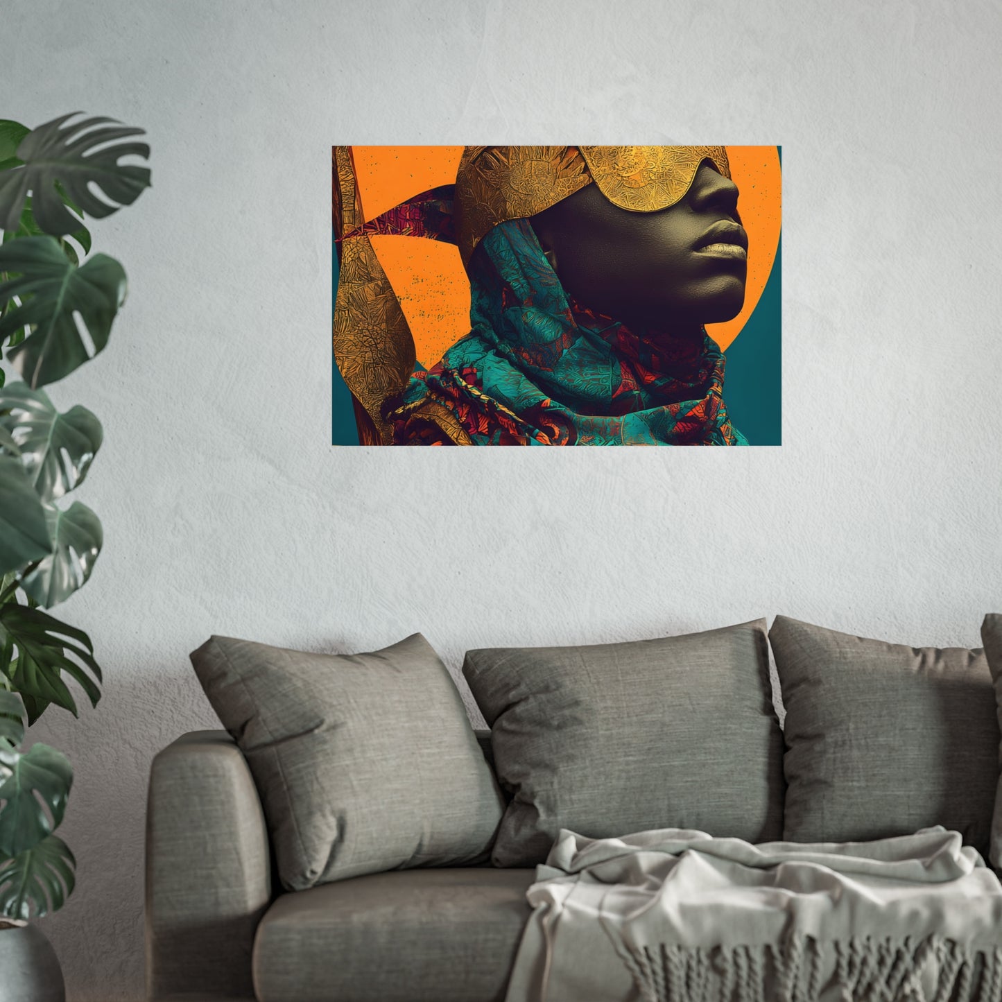 Golden Masked Figure poster | Fine Art Poster, Afrocentric Portrait, Abstract Halo