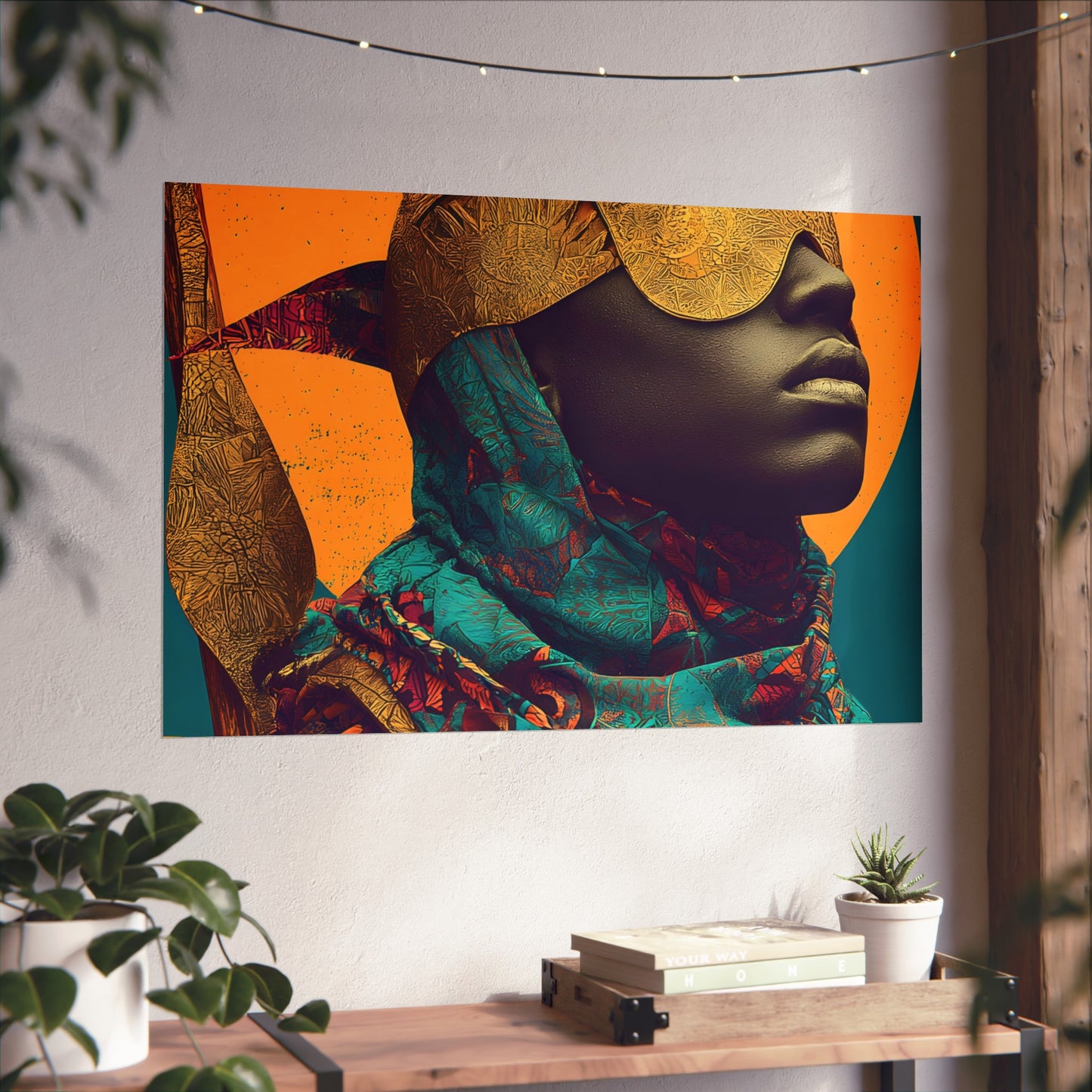 Golden Masked Figure poster | Fine Art Poster, Afrocentric Portrait, Abstract Halo