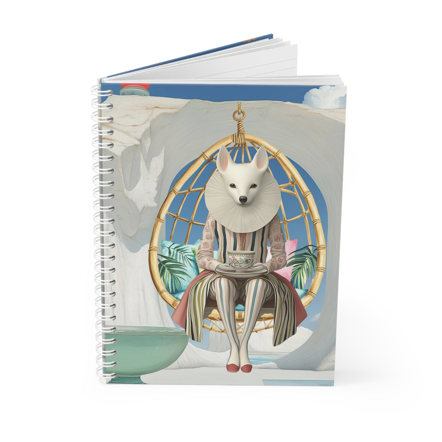 Whimsical Fox Hanging Chair Spiral Notebook — Artistic Animal Illustration Journal