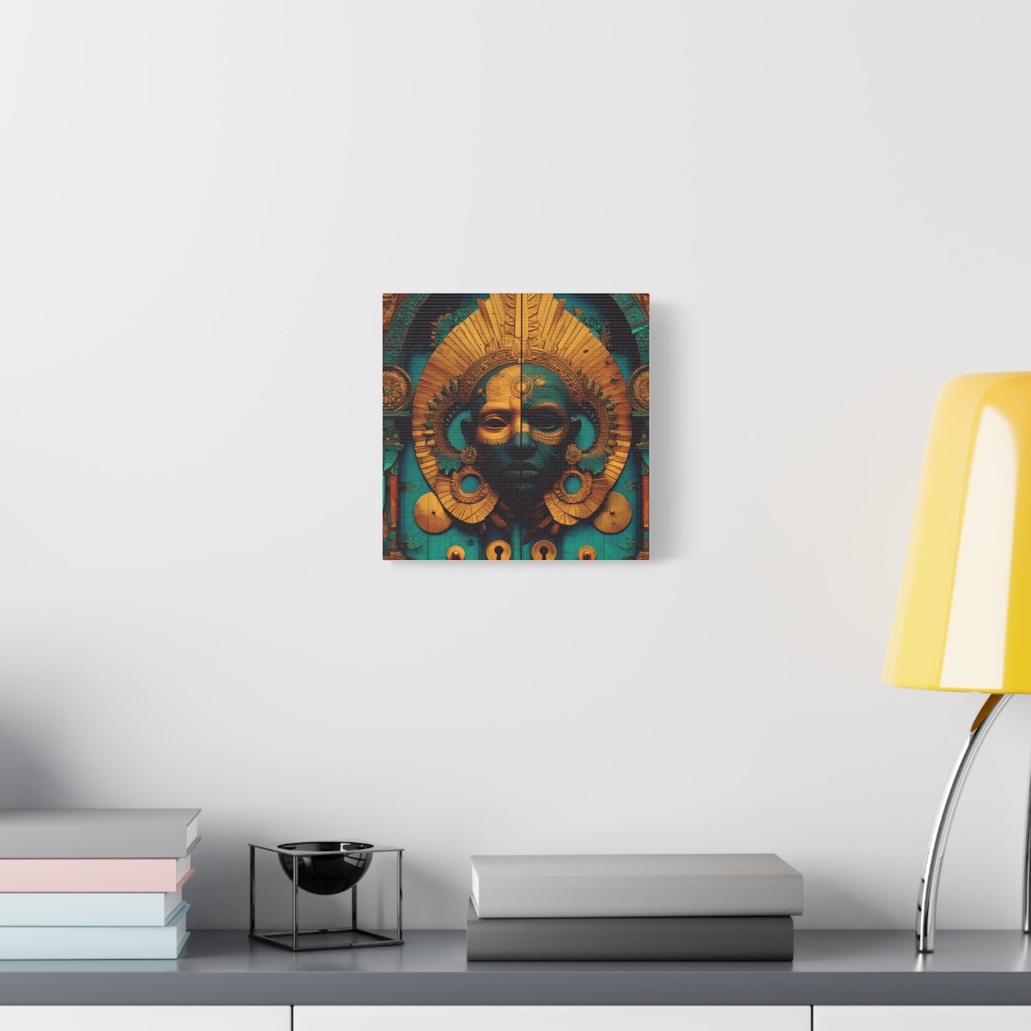 Gold & Teal Tribal Mask Matte Canvas Art — Stretched Wall Decor