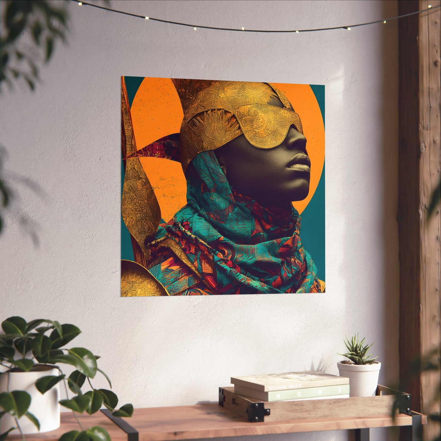 Golden Masked Figure poster | Fine Art Poster, Afrocentric Portrait, Abstract Halo