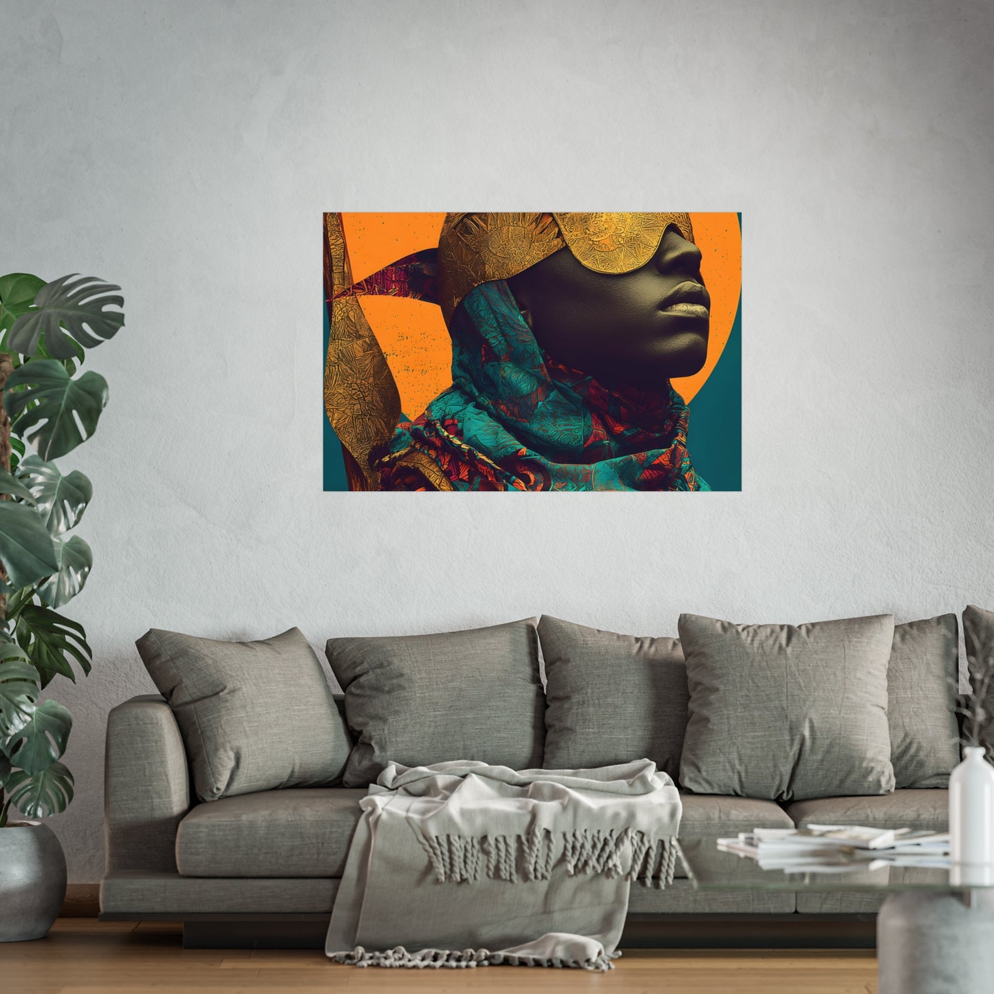 Golden Masked Figure poster | Fine Art Poster, Afrocentric Portrait, Abstract Halo