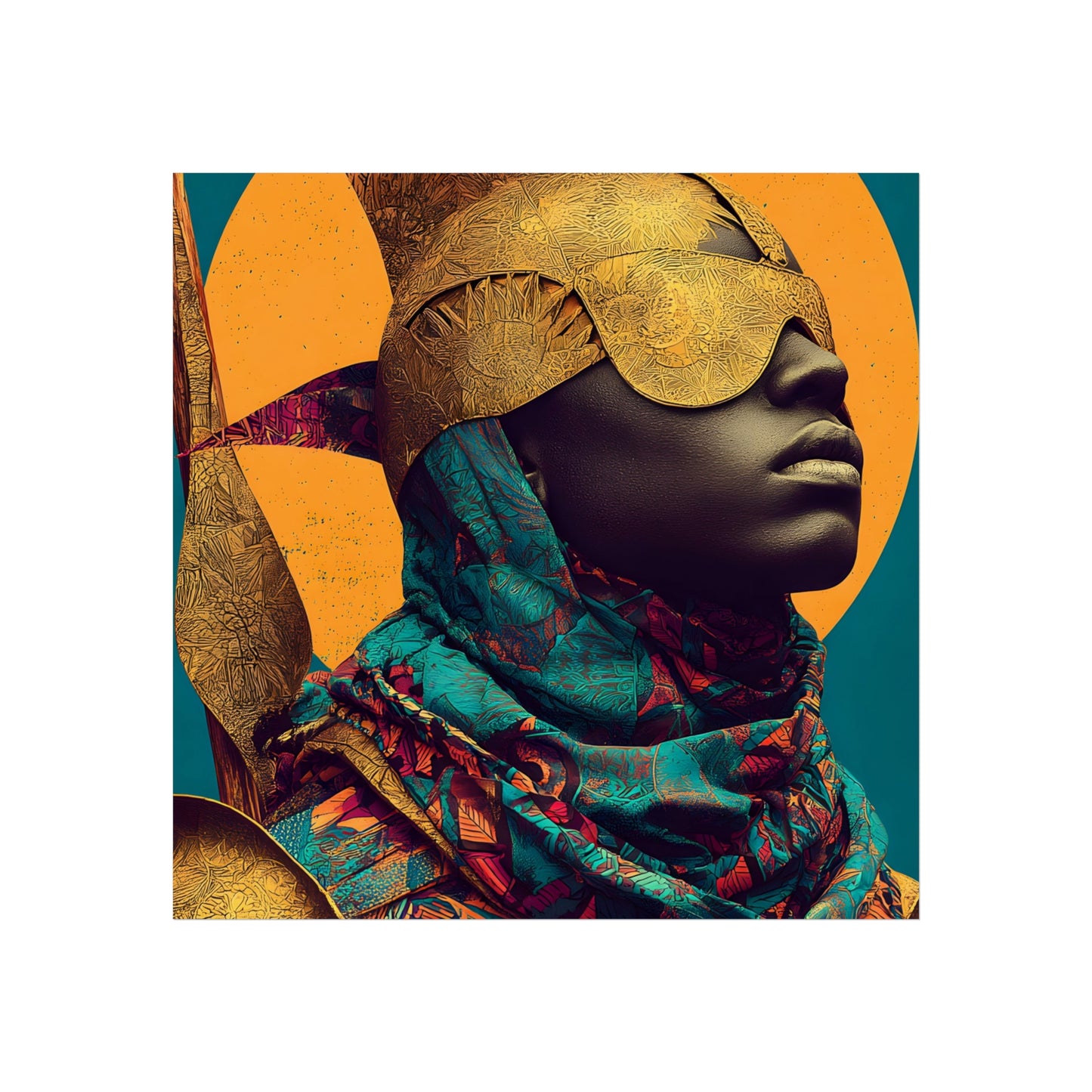 Golden Masked Figure poster | Fine Art Poster, Afrocentric Portrait, Abstract Halo