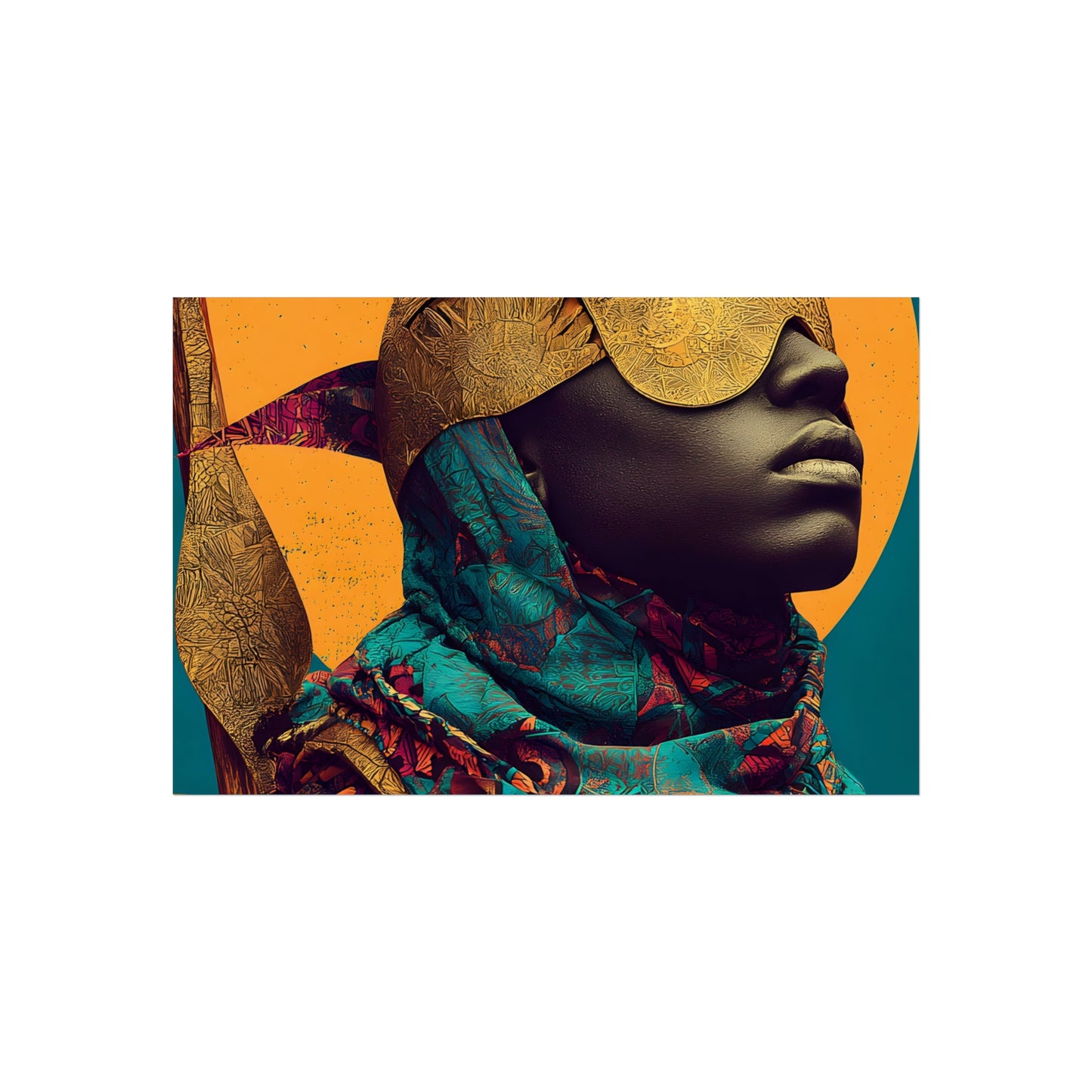 Golden Masked Figure poster | Fine Art Poster, Afrocentric Portrait, Abstract Halo
