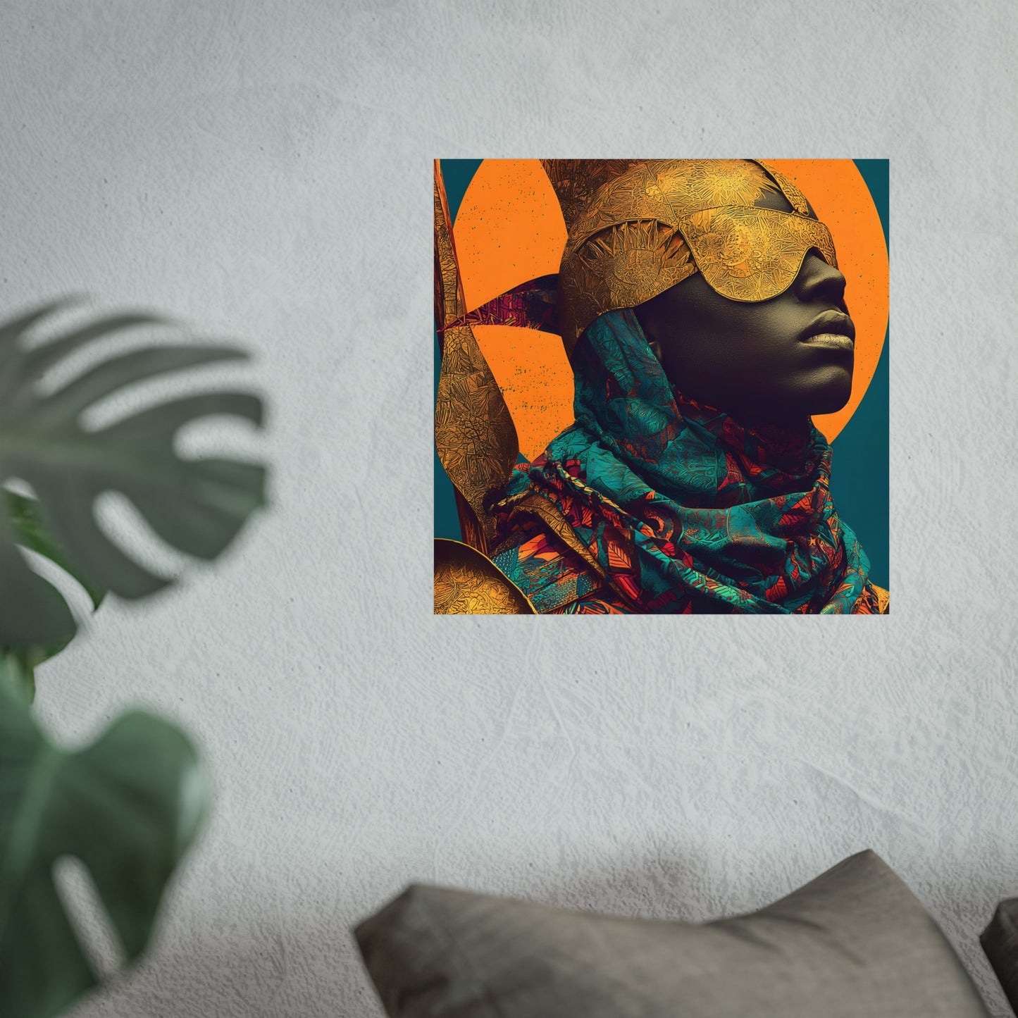 Golden Masked Figure poster | Fine Art Poster, Afrocentric Portrait, Abstract Halo