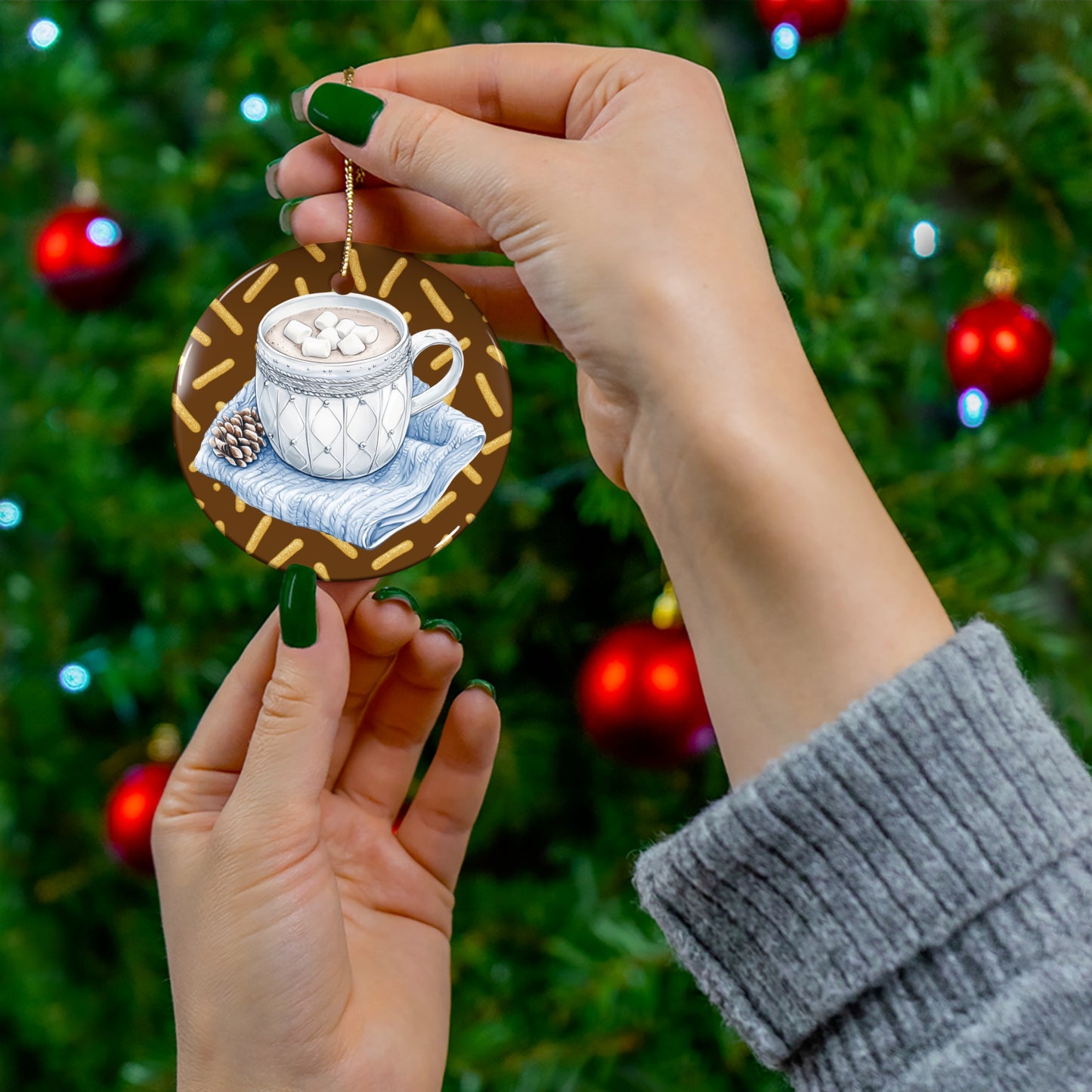Holiday Ceramic Ornament, Hot Cocoa Star Decoration, Winter Home Decor, Gift for Christmas, Festive Tree Ornament, Winter Wonderland