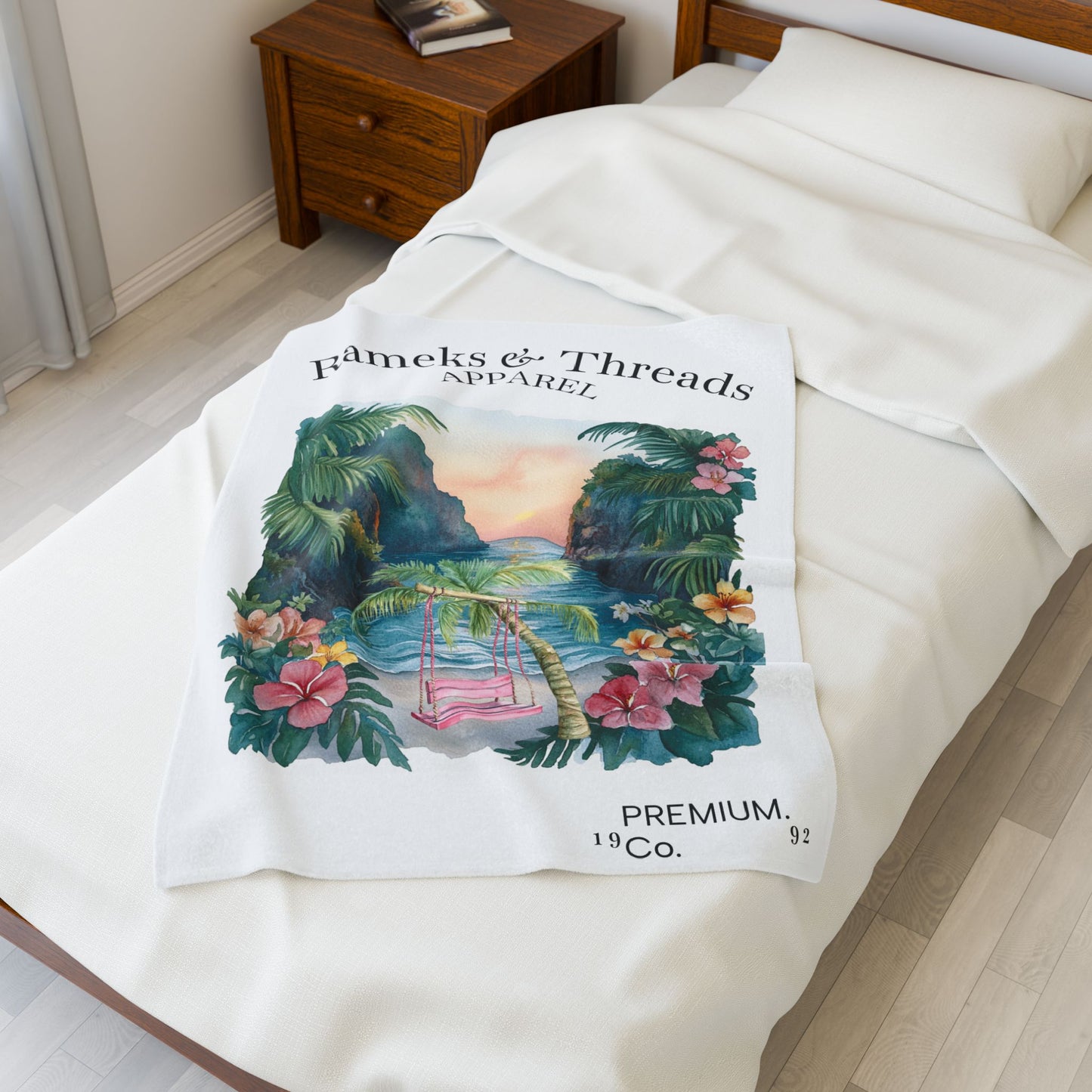 Cute Beach scene Velveteen Plush Blanket