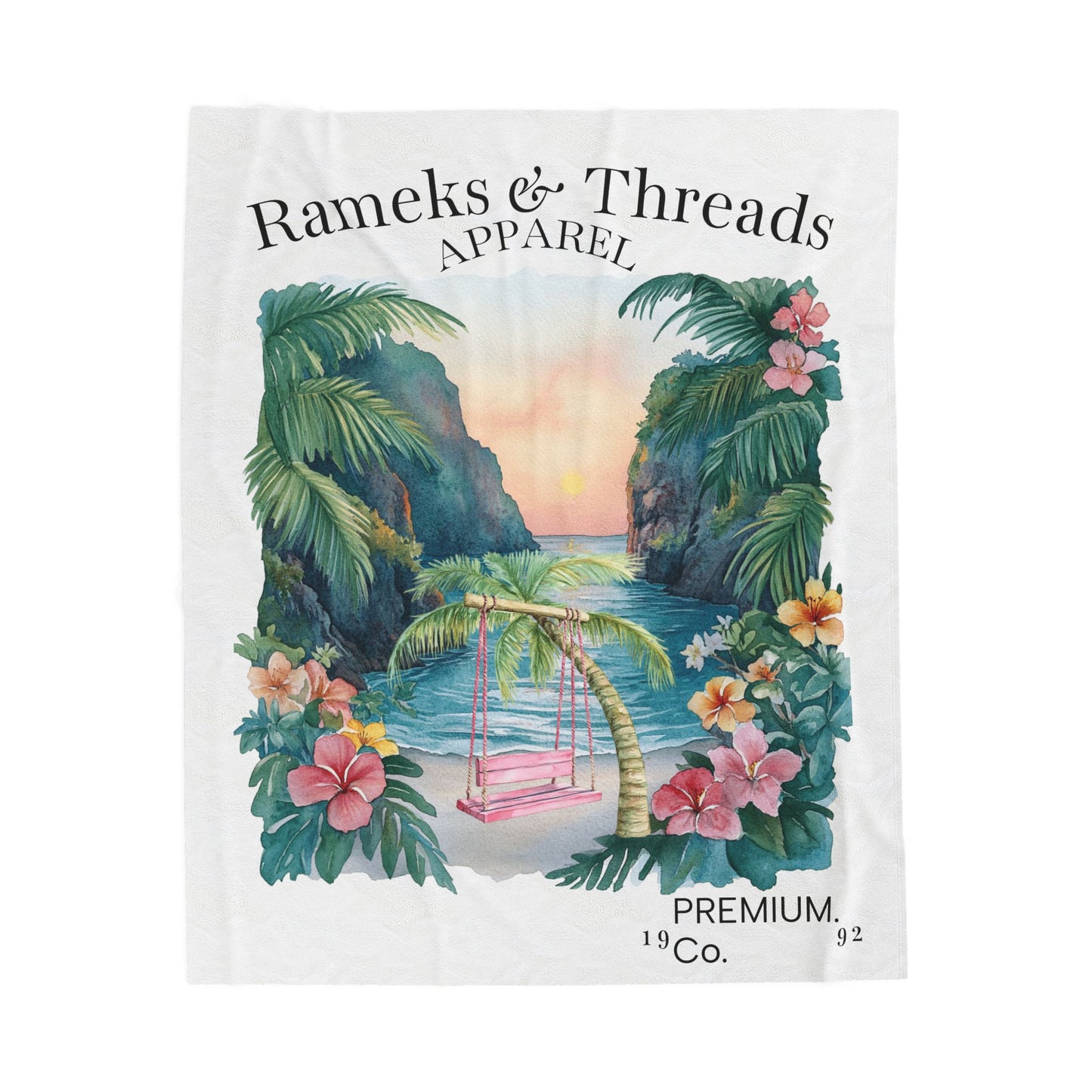Cute Beach scene Velveteen Plush Blanket