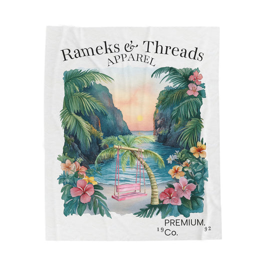 Cute Beach scene Velveteen Plush Blanket