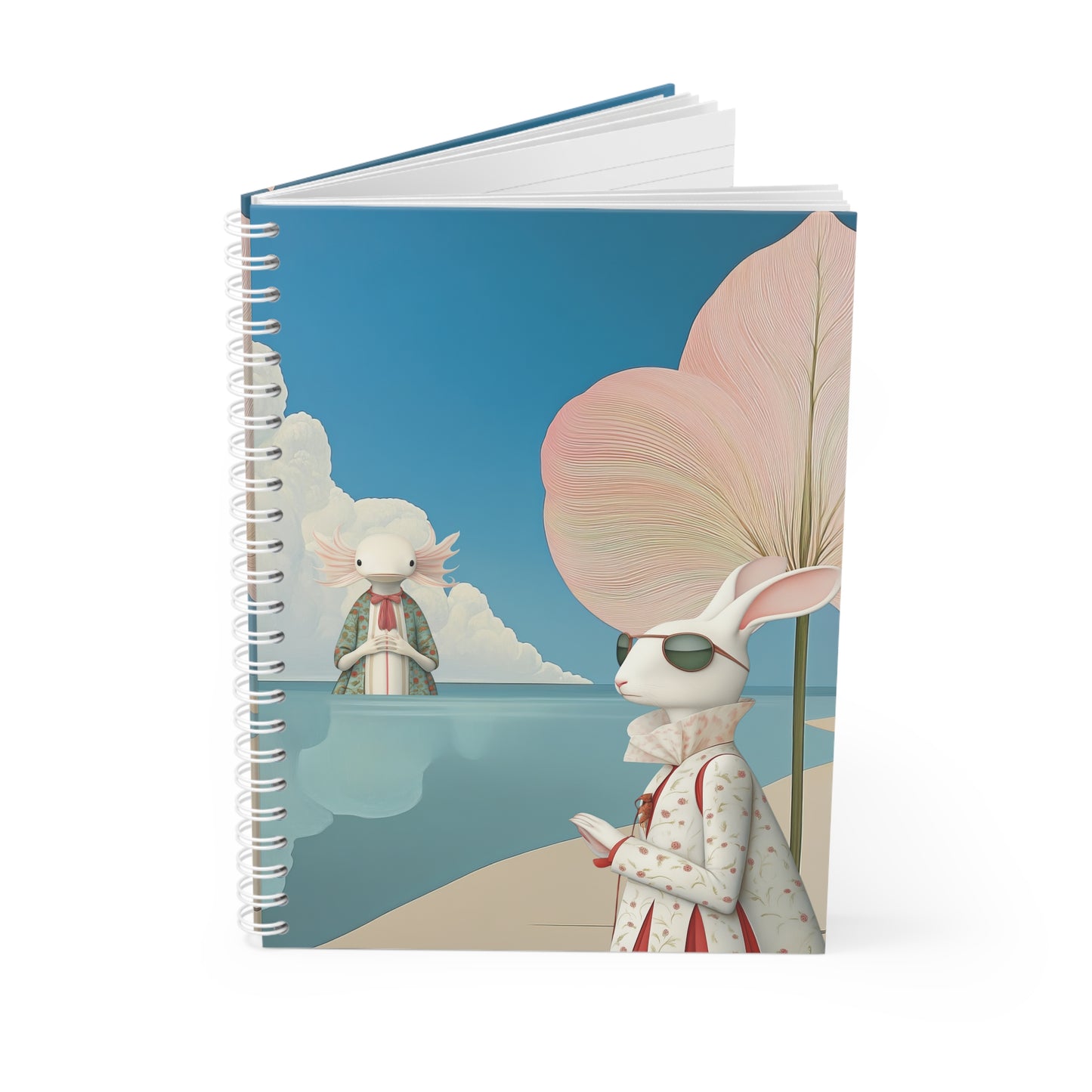 Whimsical Bunny & Axolotl Beach Spiral Notebook — Cute Surreal Journal for Kids & Teens