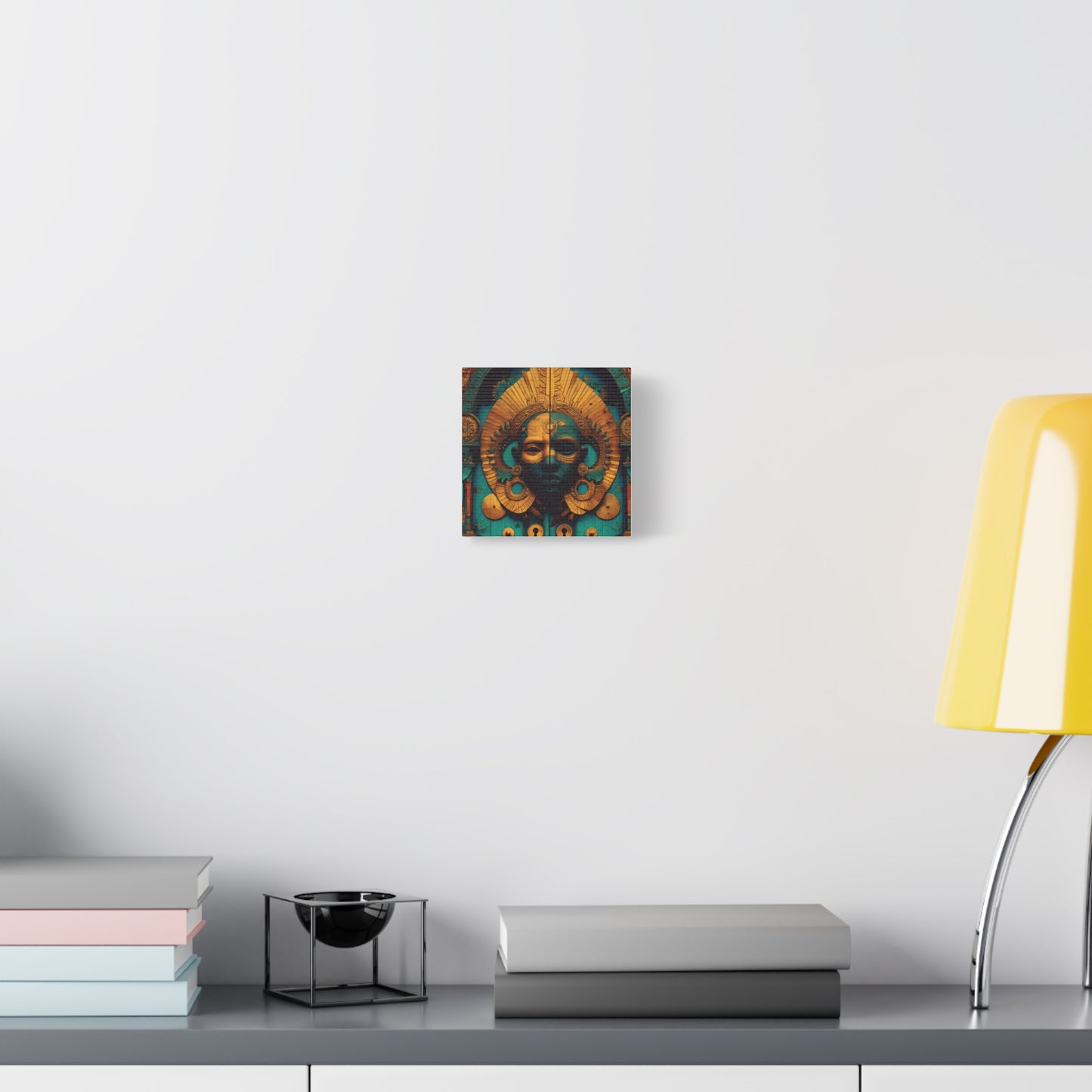 Gold & Teal Tribal Mask Matte Canvas Art — Stretched Wall Decor
