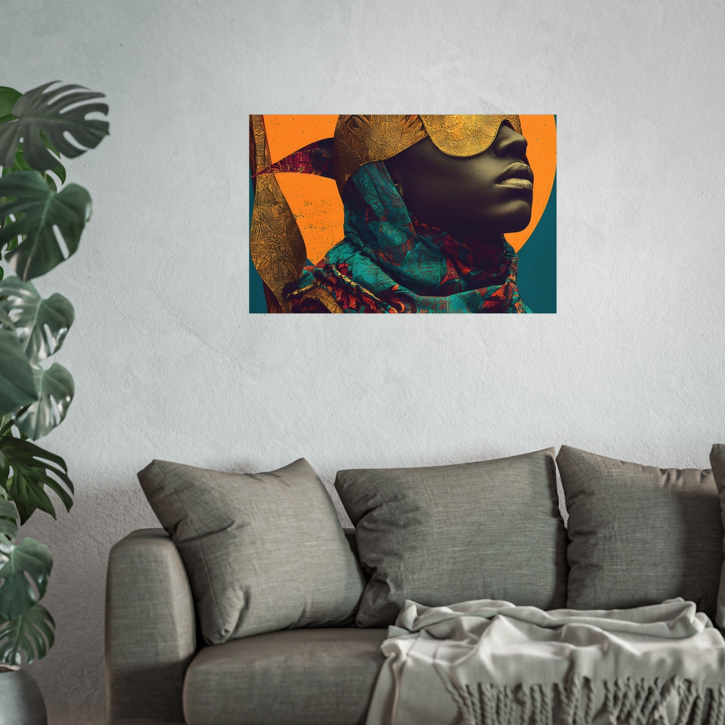 Golden Masked Figure poster | Fine Art Poster, Afrocentric Portrait, Abstract Halo