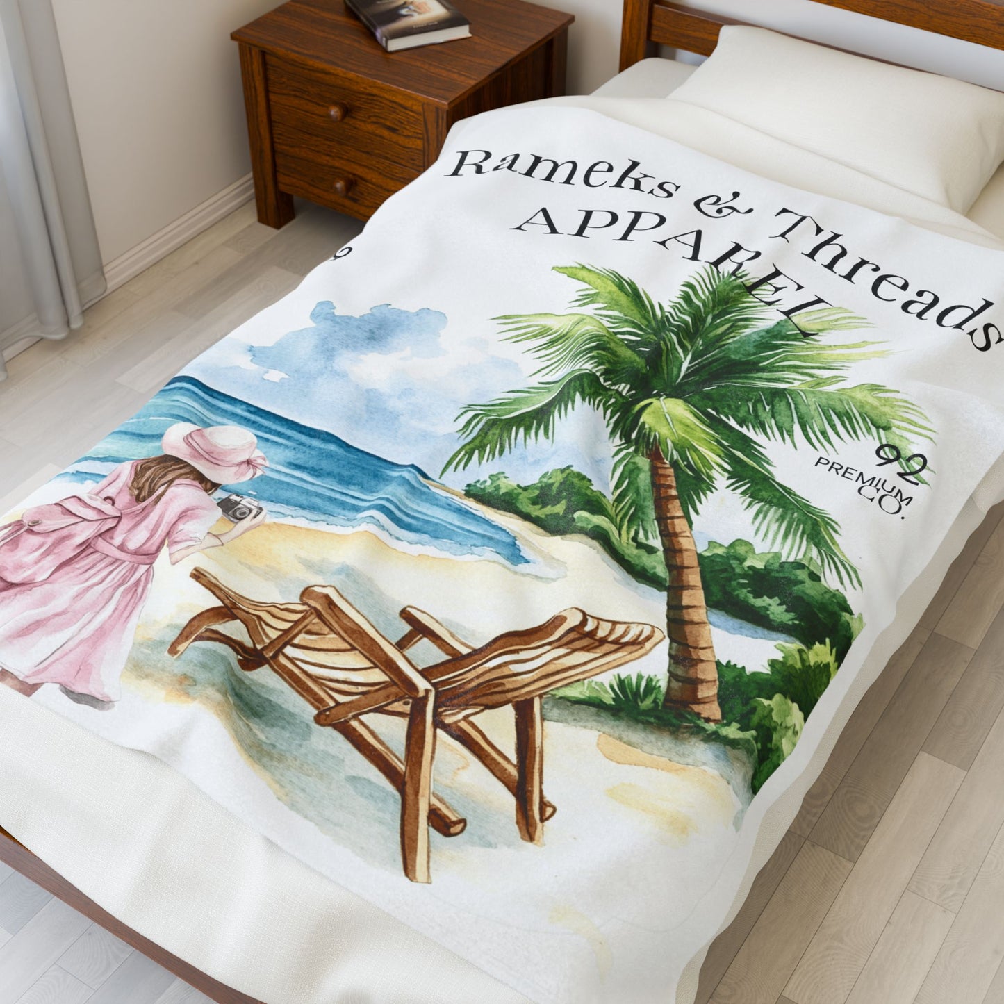 Cute Beach scene Velveteen Plush Blanket #4