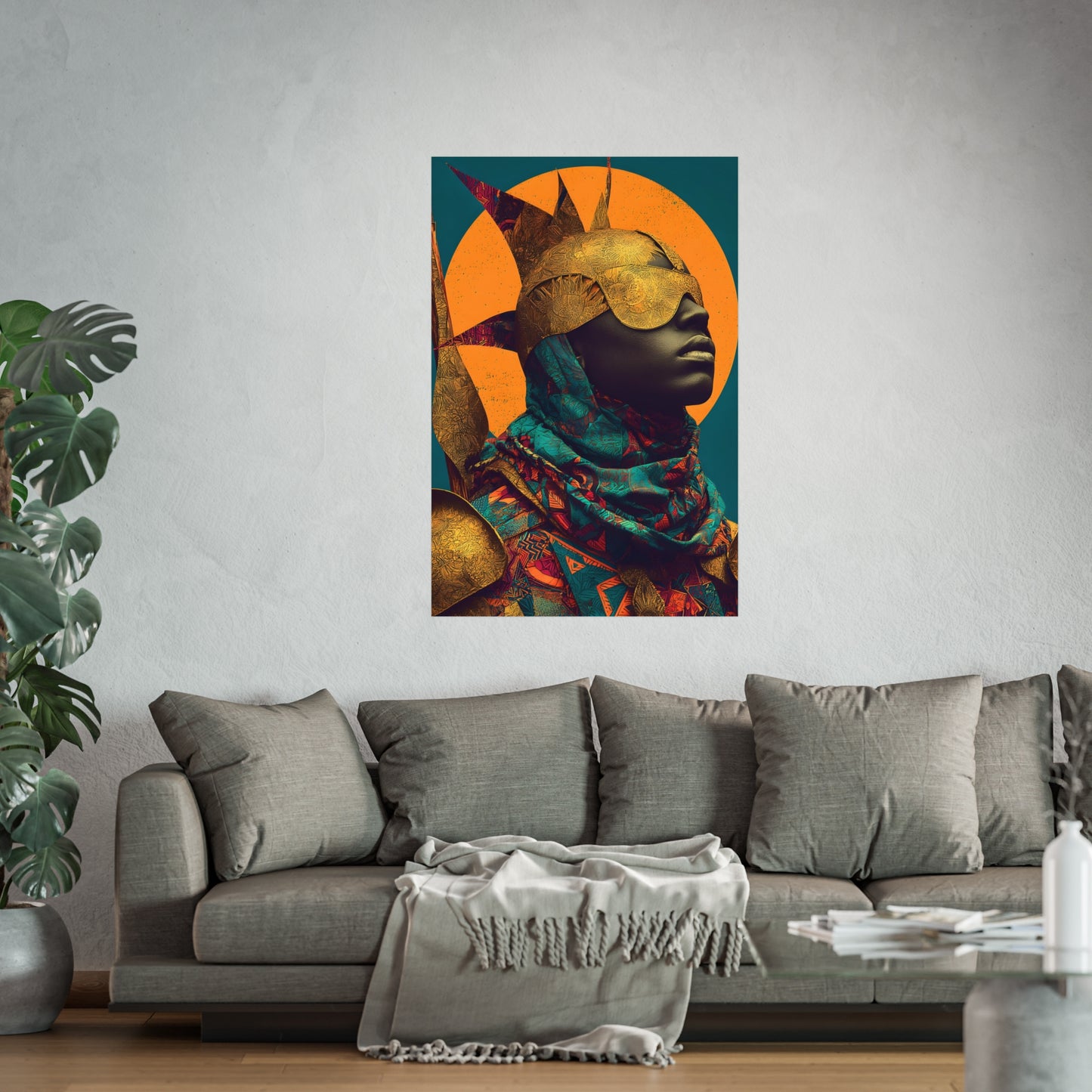 Golden Masked Figure poster | Fine Art Poster, Afrocentric Portrait, Abstract Halo