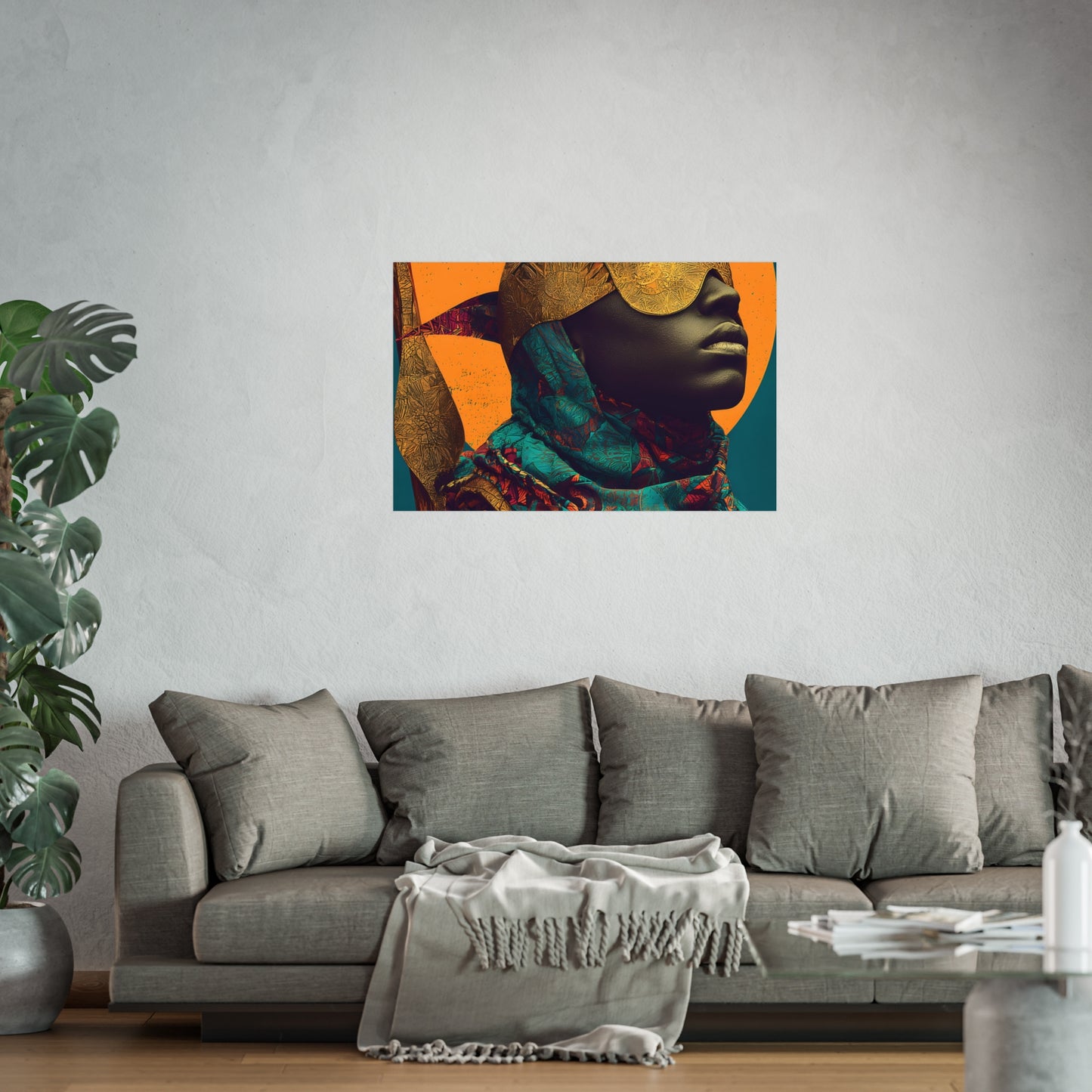 Golden Masked Figure poster | Fine Art Poster, Afrocentric Portrait, Abstract Halo