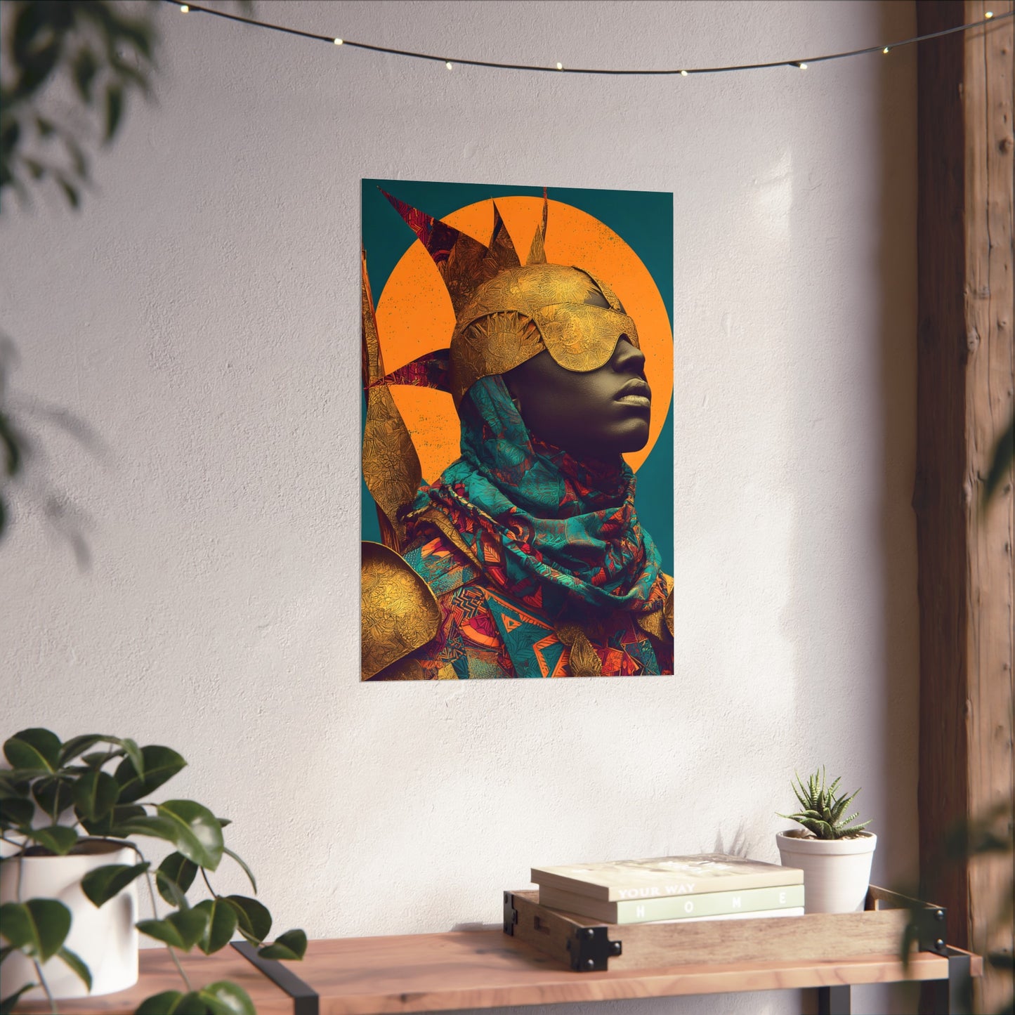 Golden Masked Figure poster | Fine Art Poster, Afrocentric Portrait, Abstract Halo