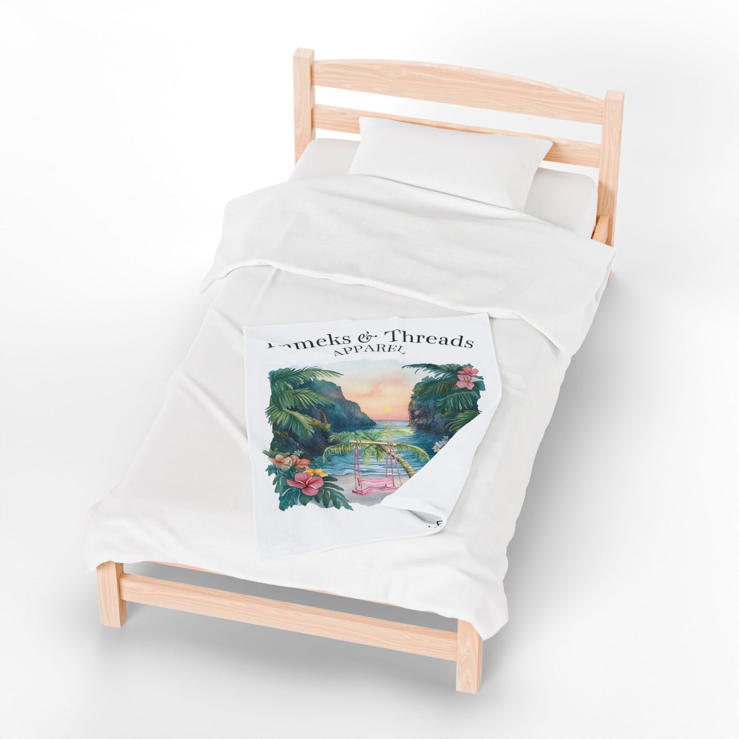 Cute Beach scene Velveteen Plush Blanket