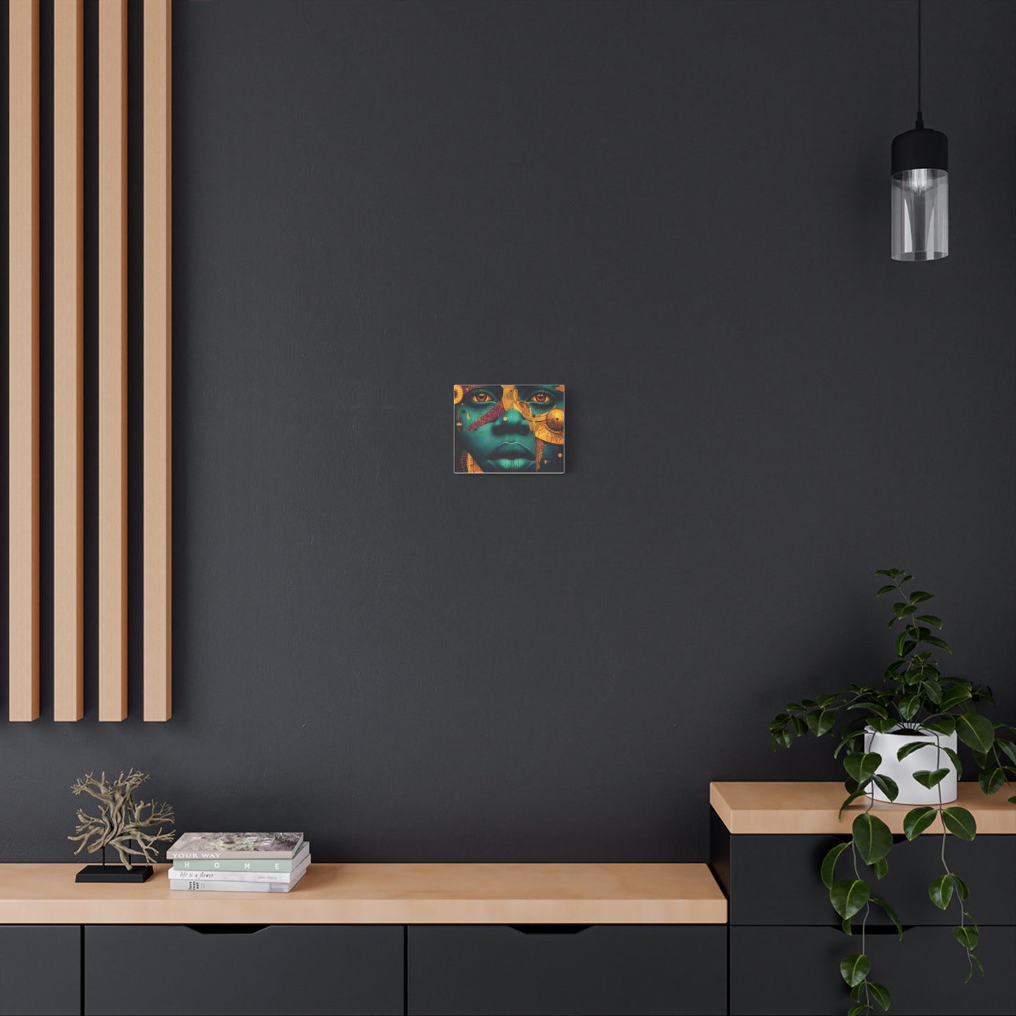 Afro-Futurist Portrait Matte Stretched Canvas — Teal & Gold Face Wall Art
