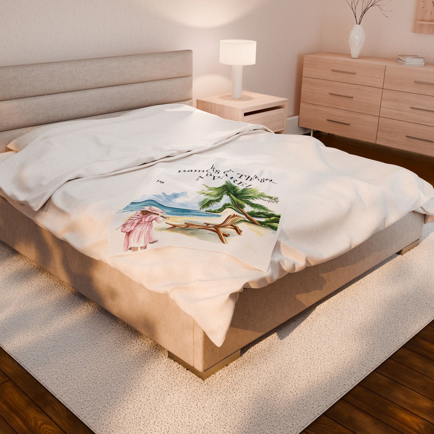 Cute Beach scene Velveteen Plush Blanket #4