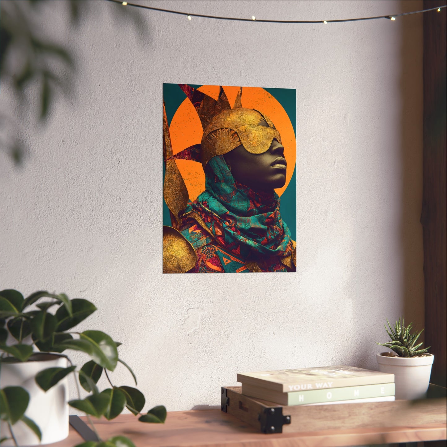 Golden Masked Figure poster | Fine Art Poster, Afrocentric Portrait, Abstract Halo