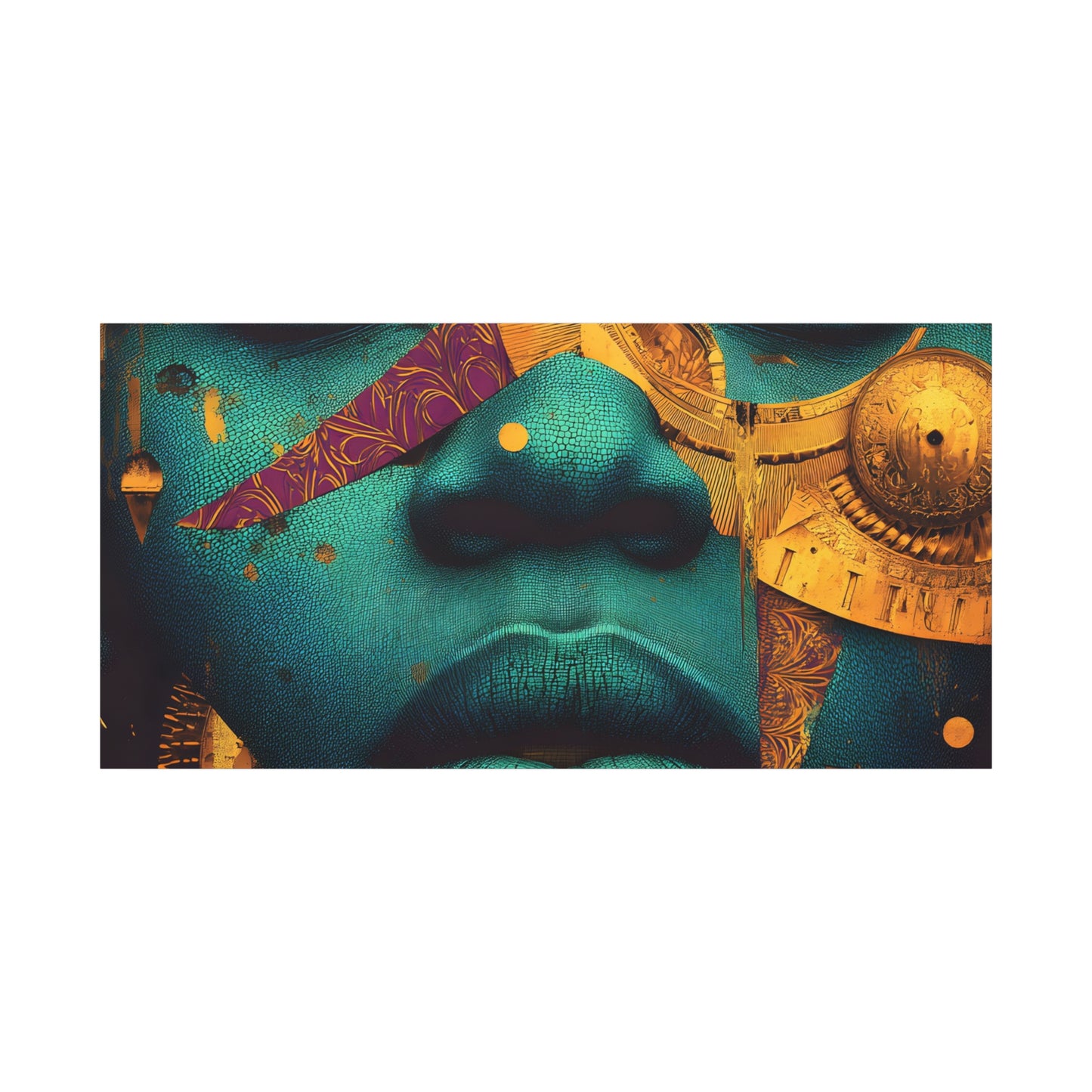 Afro-Futurist Portrait Matte Stretched Canvas — Teal & Gold Face Wall Art