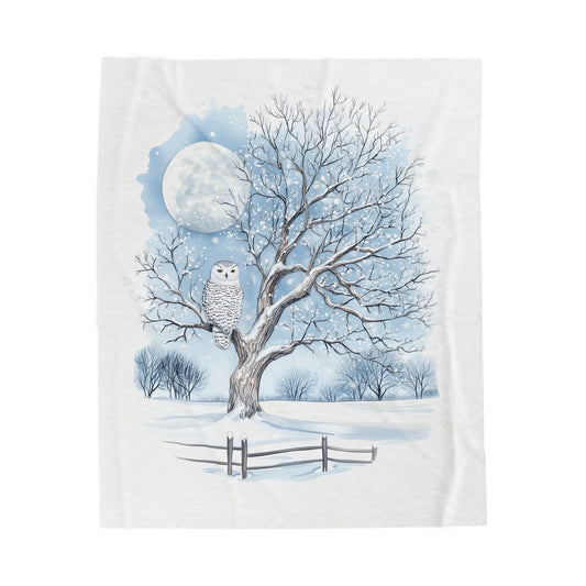 Winter Owl Plush Blanket, Cozy Home Decor, Gift for Animal Lovers, Soft Throw for Holidays, Snuggle Blanket for Winter Nights
