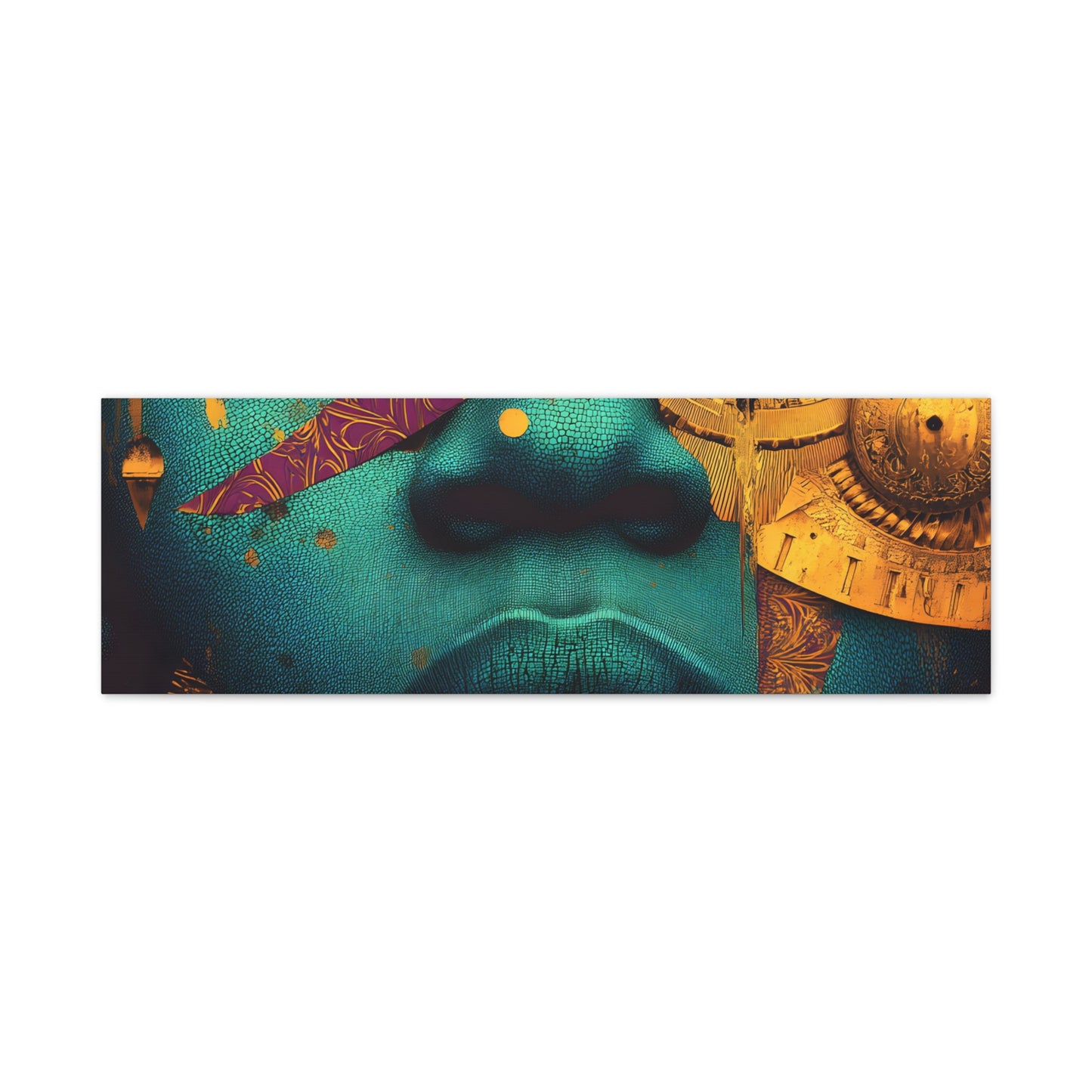 Afro-Futurist Portrait Matte Stretched Canvas — Teal & Gold Face Wall Art