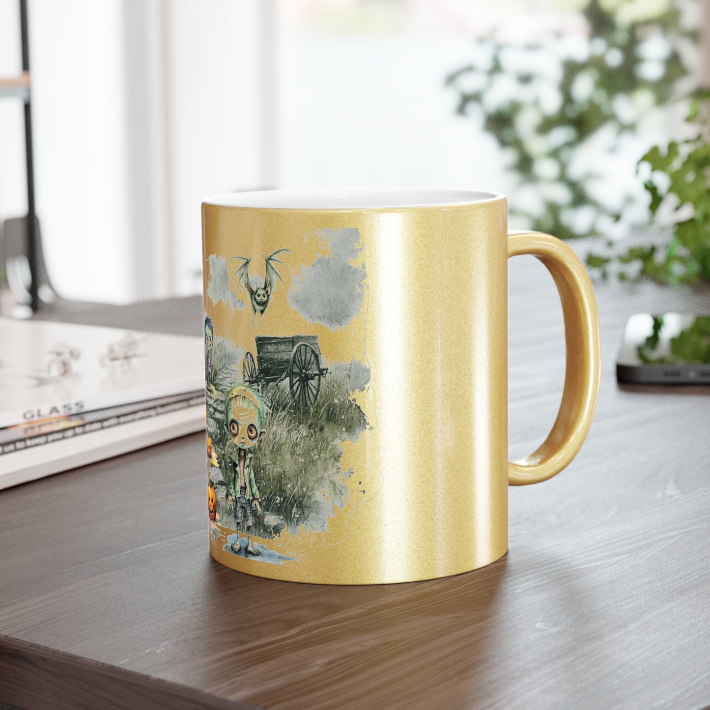 Spooktacular Halloween Metallic Mug (Silver/Gold) | Scary Mug, Halloween Decor, Gift for Friends, Zombie Design, Unique Coffee Cup