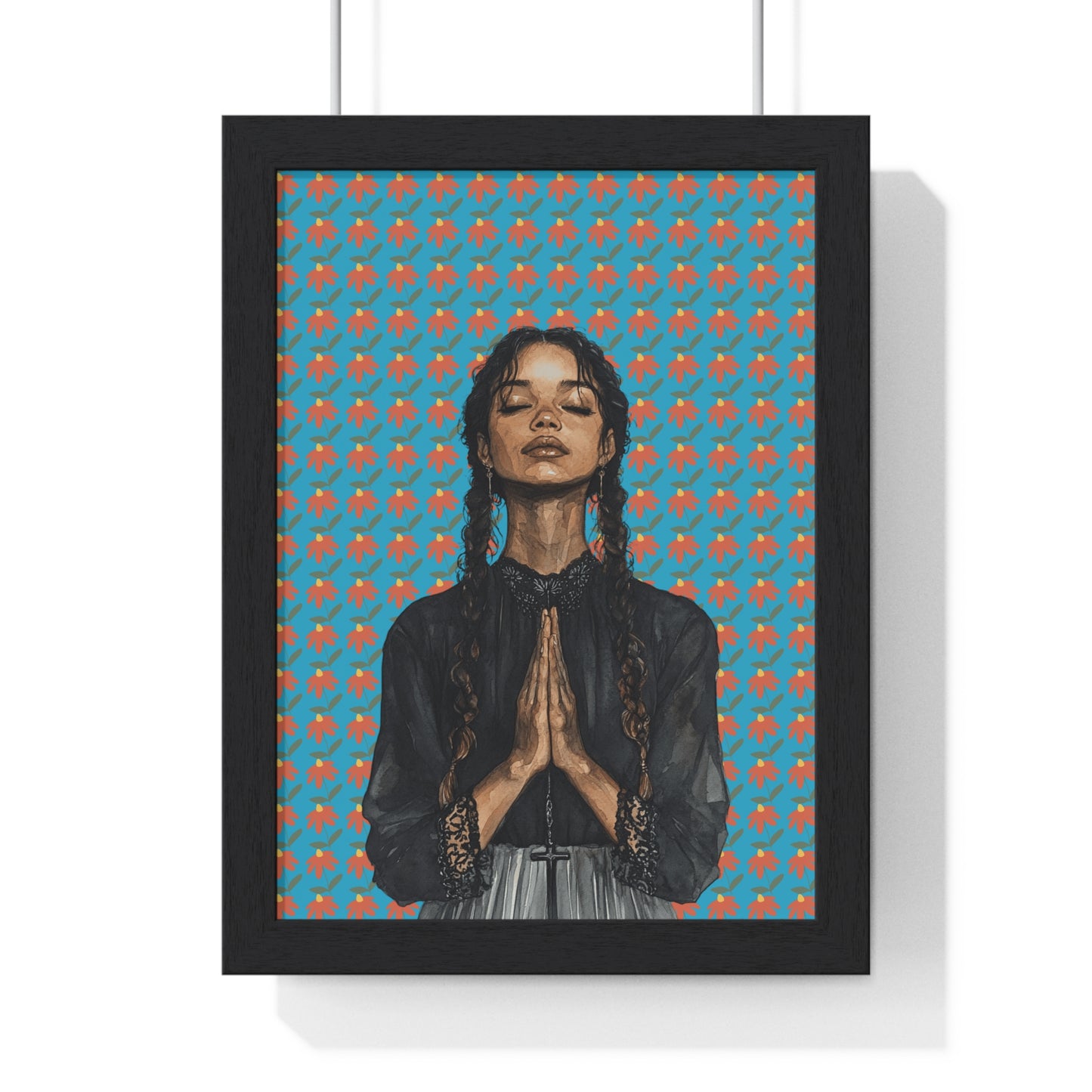 Serene Prayer Vertical Framed Poster, Meditation Art Print, Bohemian Wall Decor, Inspirational Home Decor, Gift for Her