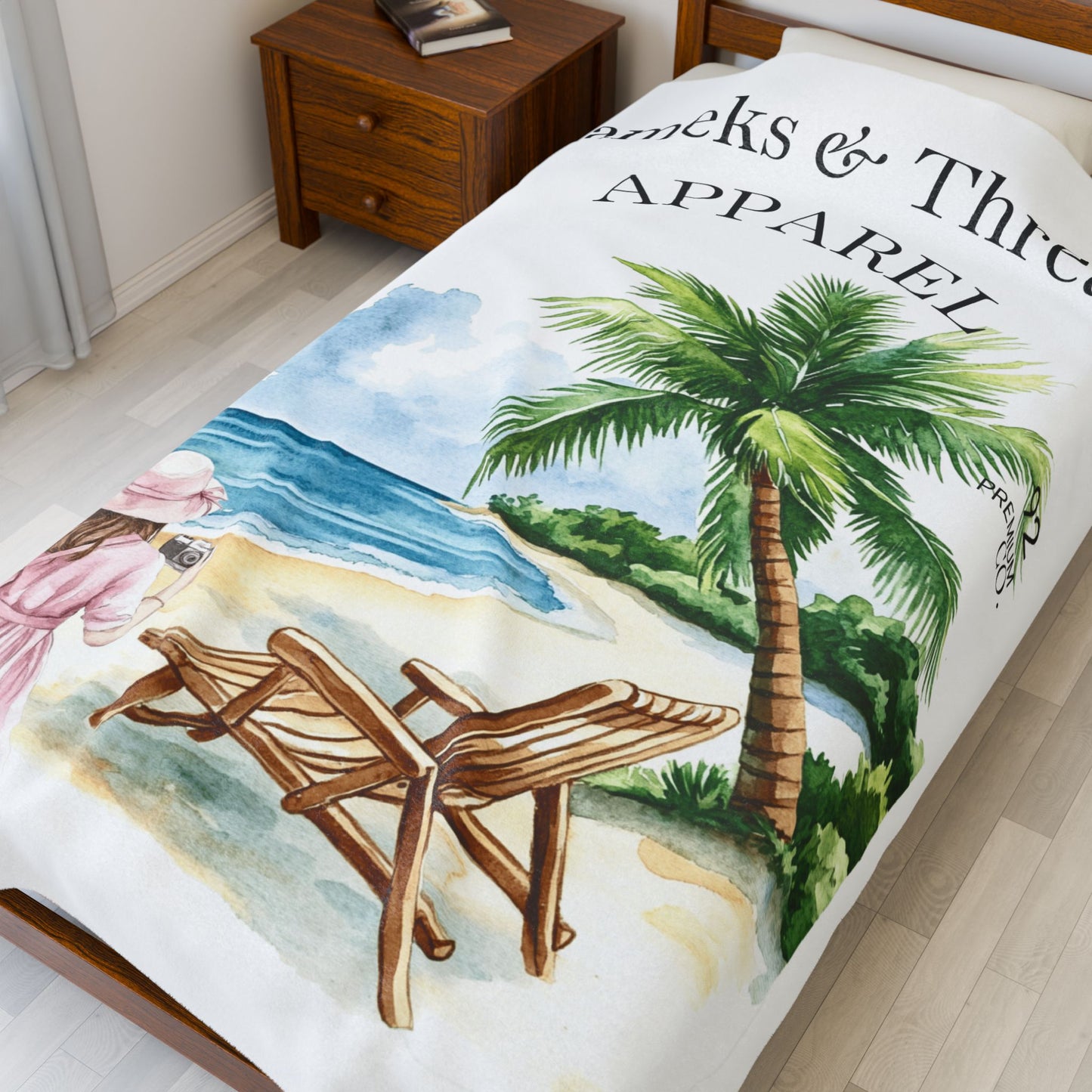Cute Beach scene Velveteen Plush Blanket #4