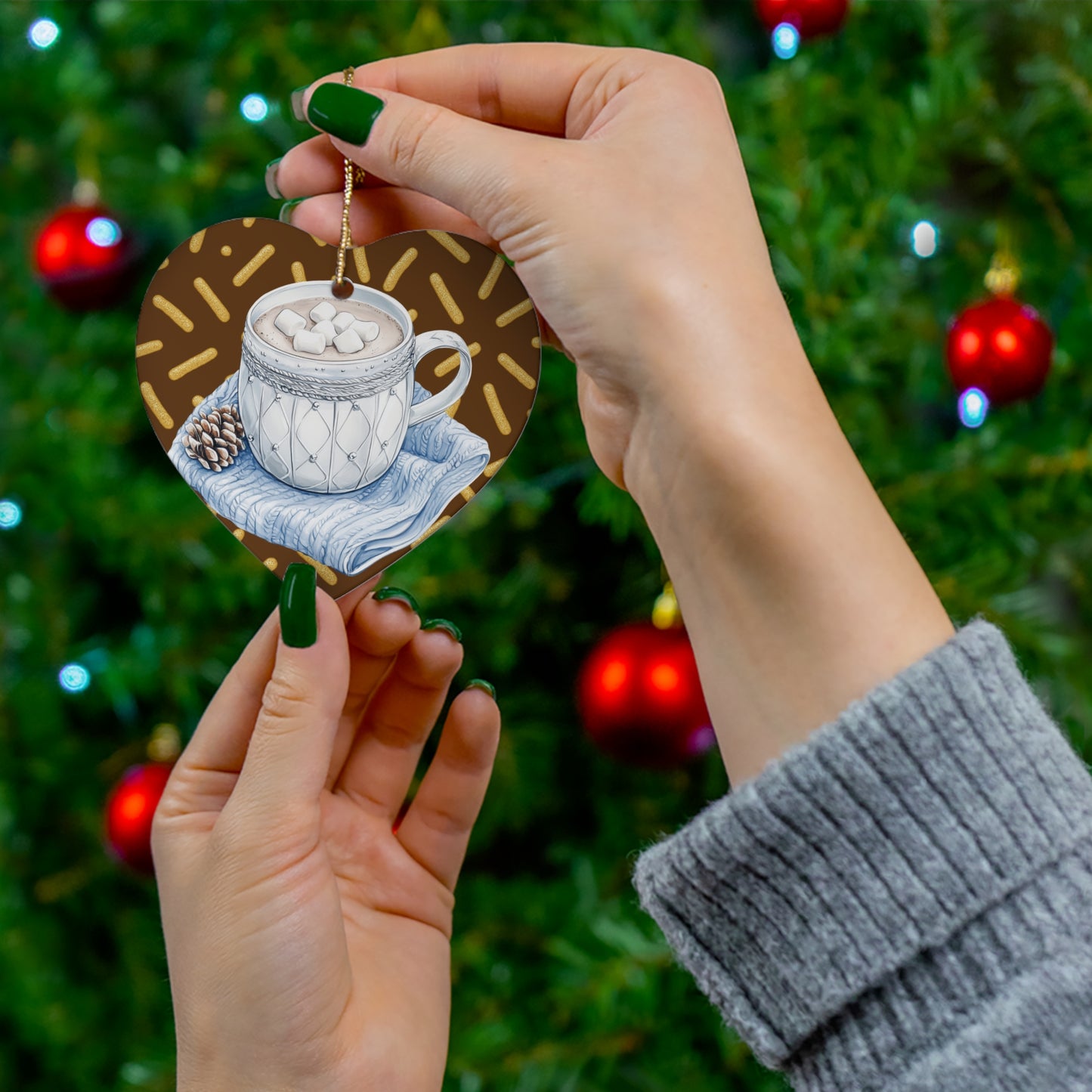 Holiday Ceramic Ornament, Hot Cocoa Star Decoration, Winter Home Decor, Gift for Christmas, Festive Tree Ornament, Winter Wonderland