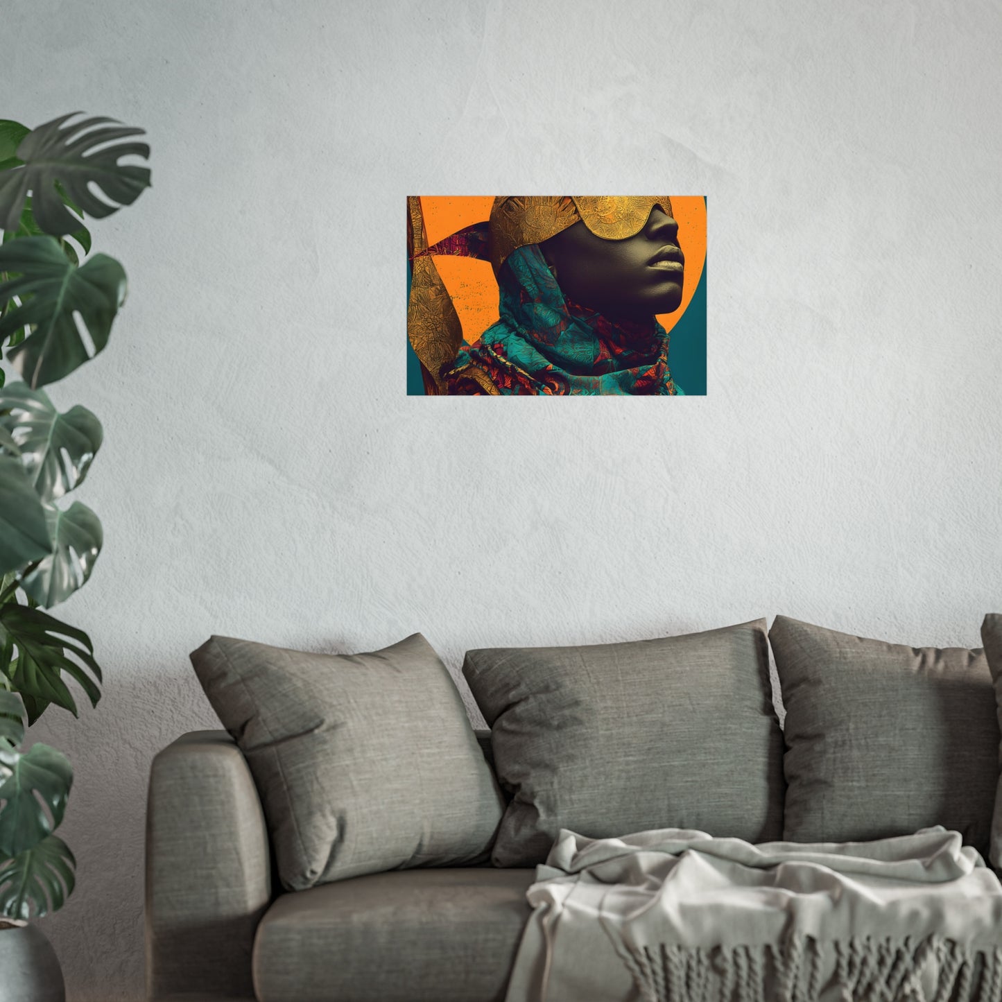 Golden Masked Figure poster | Fine Art Poster, Afrocentric Portrait, Abstract Halo