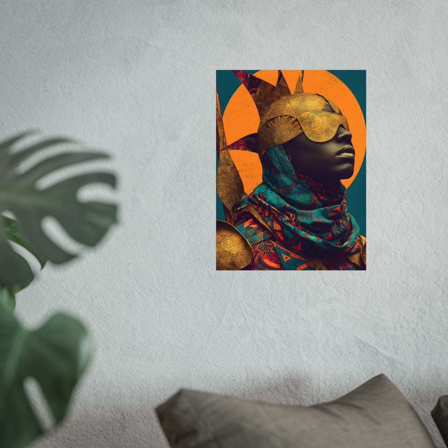 Golden Masked Figure poster | Fine Art Poster, Afrocentric Portrait, Abstract Halo