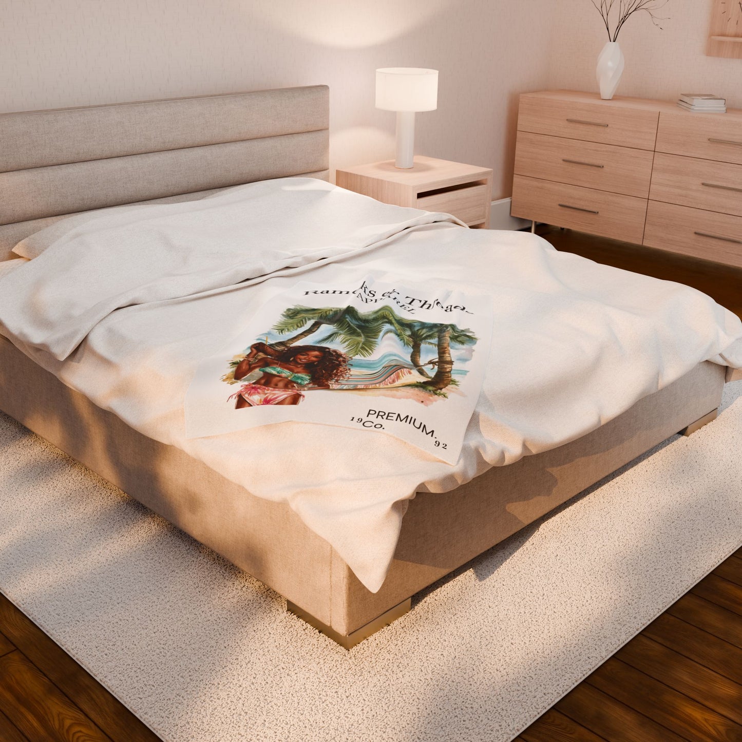 Cute Beach scene Velveteen Plush Blanket