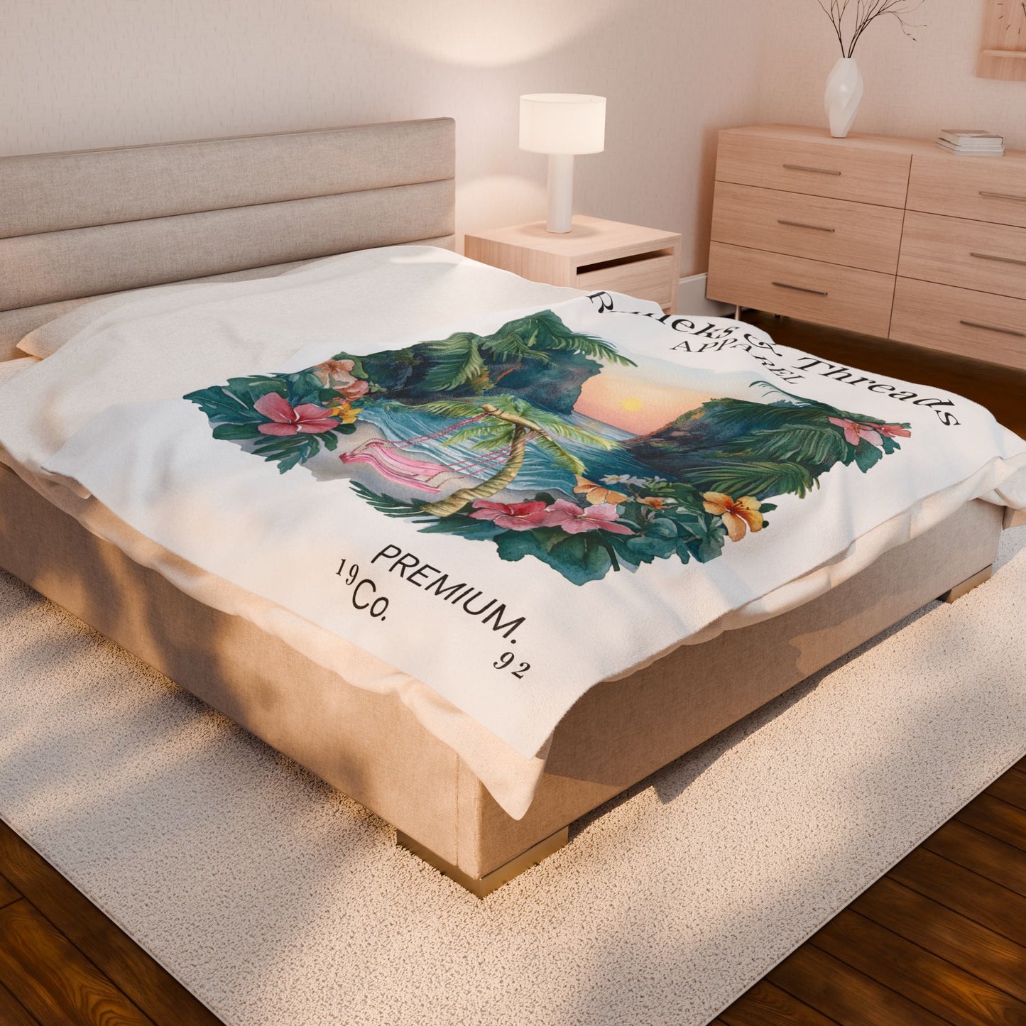 Cute Beach scene Velveteen Plush Blanket